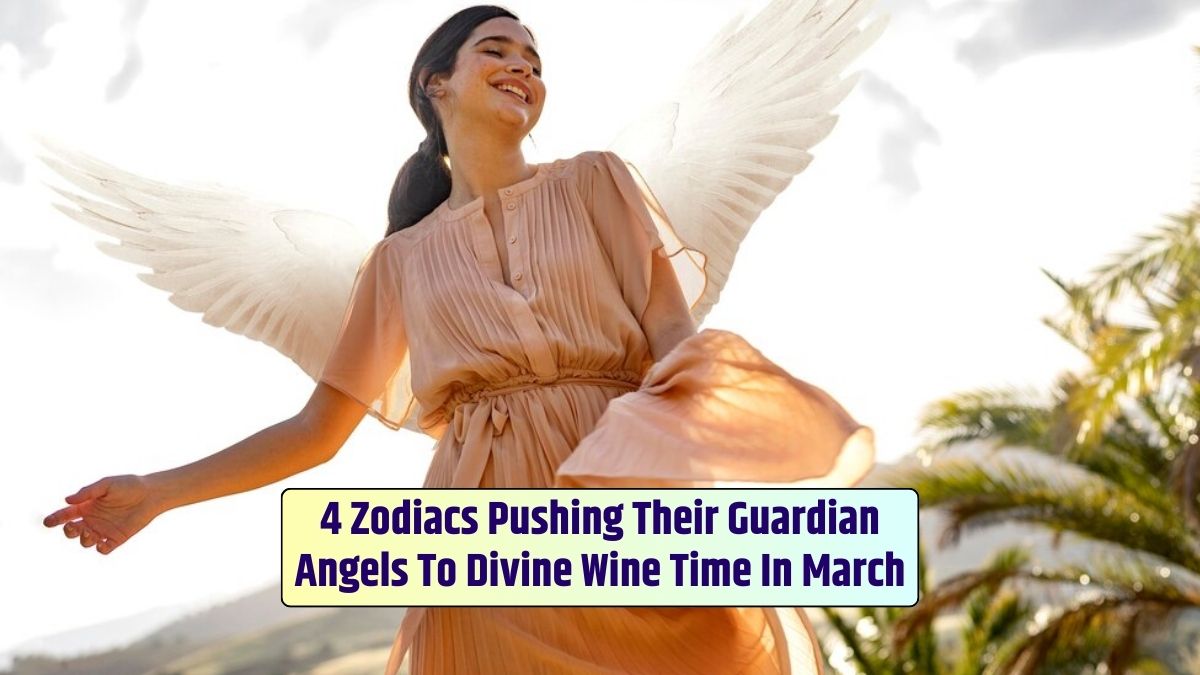 In the blissful outdoors, a happy angel eagerly pushes their guardian angels towards divine wine time in March.